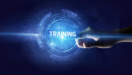 Hand touching business concept button