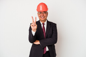 Senior american arquitech man isolated on white background showing number two with fingers.