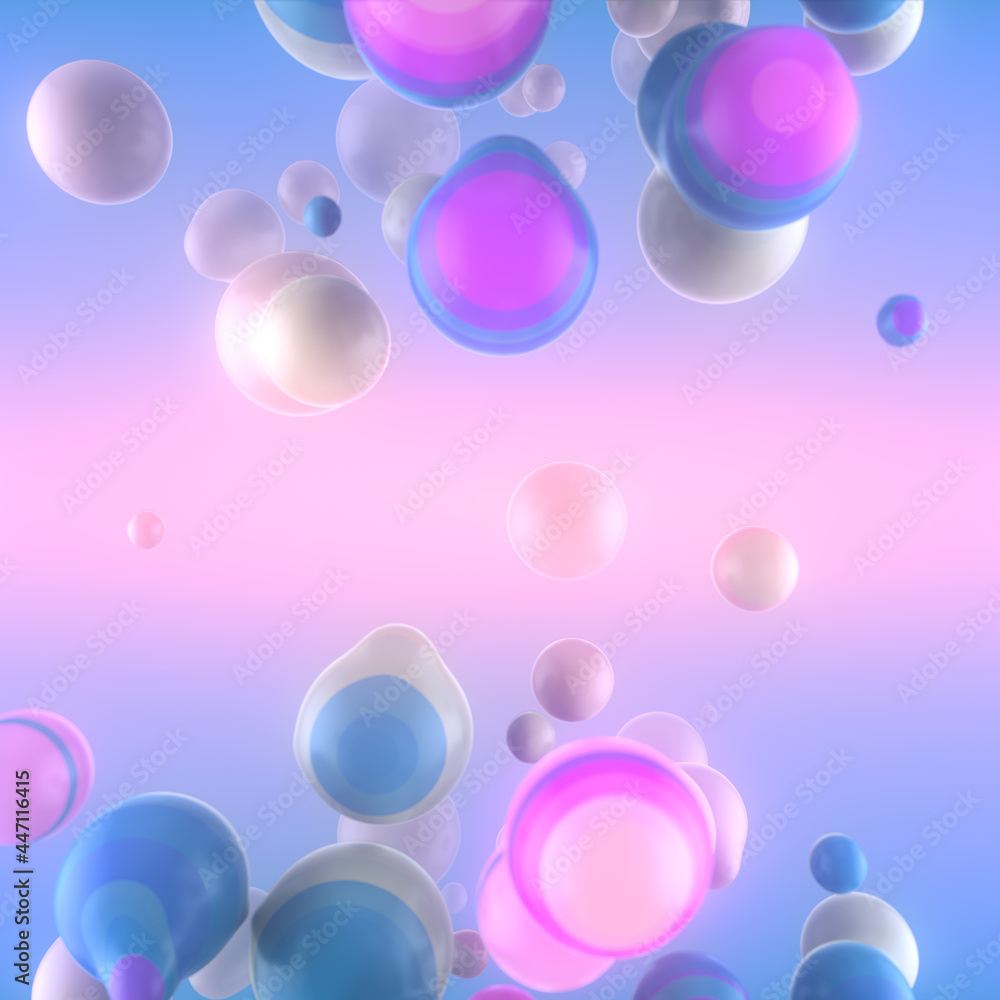 Poster metaball organic structure. viscous droplets with gradient color. depth of field. 3d rendering digit