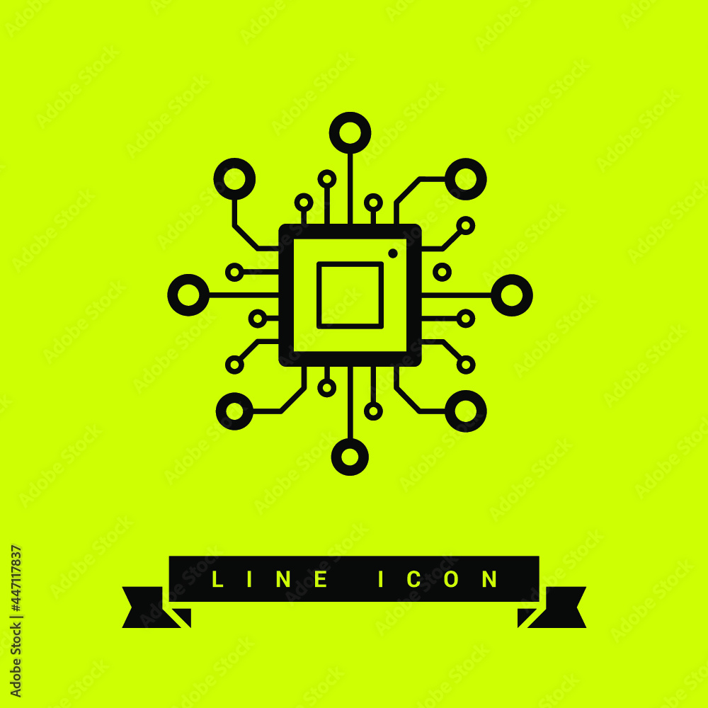 Poster chip processor line vector icon
