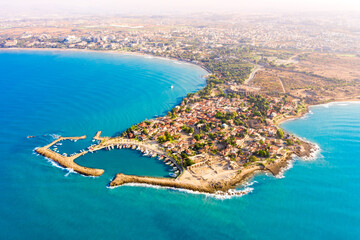 Aerial view of ancient Side town, Antalya Province, Turkey