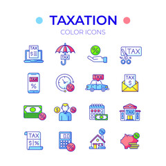 Tax Service RBG color line icons set. Taxation. Thin line vector illustration.