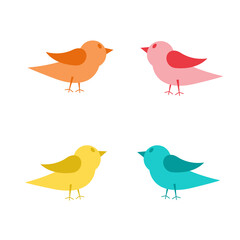 Illustration of a set of multicolored birds. Isolated on white background.