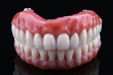 Ceramic Dental Prostheses made of metal ceramics in bite on a black background
