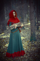 Naklejka premium redhead girl villager