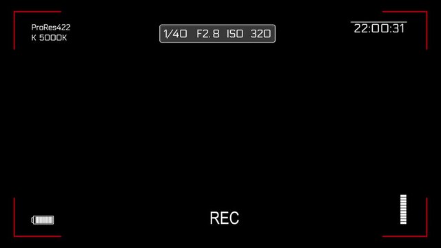 4K Camera viewfinder Recording Screen with alpha channel in loop Animation. TV REC, Black background. Camera frame viewfinder screen of video recorder digital display interface.