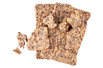 Whole grain crispbread isolated on white background, clipping path