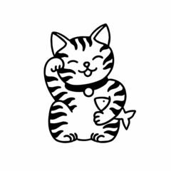 Fototapeta na wymiar japanese lucky cat maneki neko doodle illustration, vector line illustration