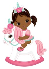African American Baby Girl Riding Unicorn 
