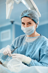 Portrait of a surgeon operating room, a doctor during a real operation, a close-up portrait.