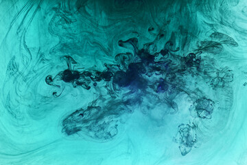Abstract blue-green ocean, paint in water background. swirl of splashes and waves in motion. Fluid...