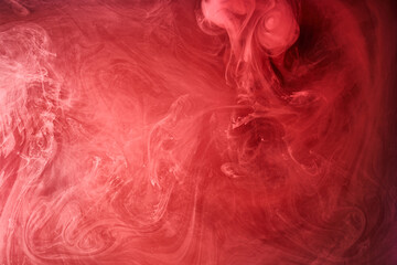 Abstract red ocean background, ruby paints in water, vibrant bright smoke scarlet wallpaper