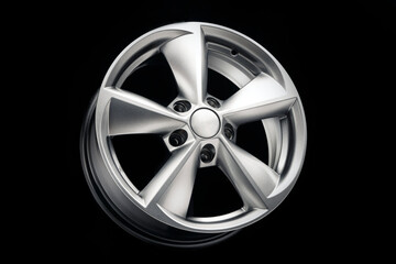 car alloy wheel, new five-spoke silver on a black background, auto parts for car tuning.