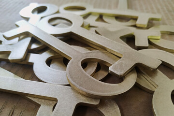 Decorative brass keys are carved on a CNC water jet cutting machine.