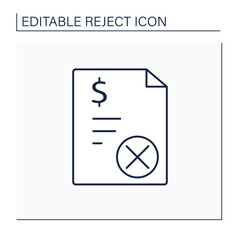 Loan agreement line icon. Canceled law document.Termination notarial agreement with bank and client. Reject concept. Isolated vector illustration. Editable stroke