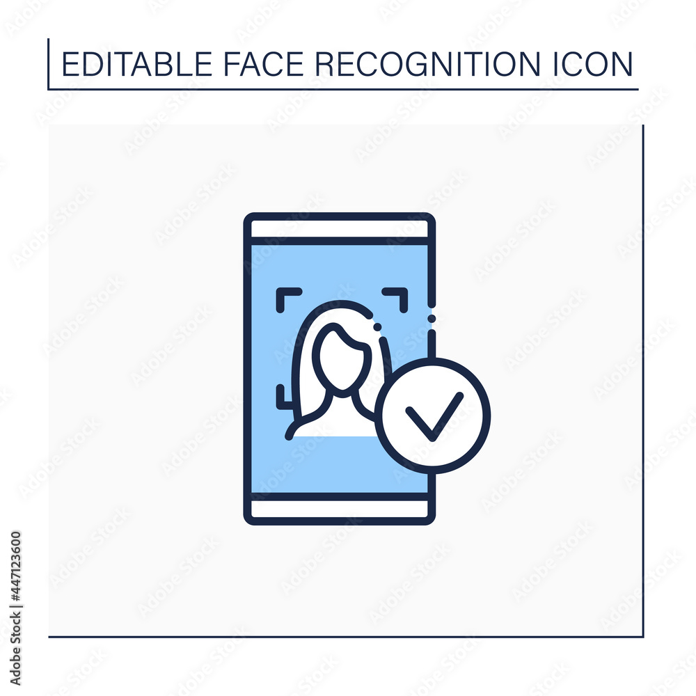 Poster face scan approved line icon. approved authentication by facial recognition.personal verification co
