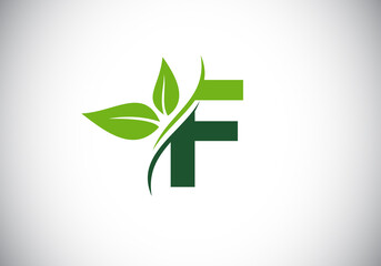 Initial F monogram alphabet with two leaves. Green, eco-friendly logo concept. Modern vector logo for ecological business and company identity
