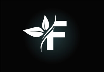 Initial F monogram alphabet with two leaves. Green, eco-friendly logo concept. Modern vector logo for ecological business and company identity