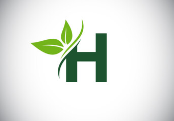 Initial H monogram alphabet with two leaves. Green, eco-friendly logo concept. Modern vector logo for ecological business and company identity