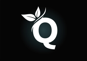 Initial Q monogram alphabet with two leaves. Green, eco-friendly logo concept. Modern vector logo for ecological business and company identity