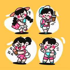 collection of cute children going on trip doodle illustration