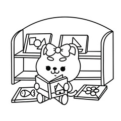 adorable little teddy reading book coloring page