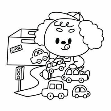 little poodle playing with toys coloring page