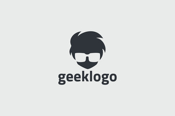 geek logo vector graphic with a boy head for any business. - obrazy, fototapety, plakaty