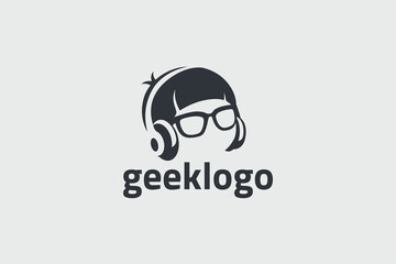 geek baby logo vector graphic with a baby or kid head for any business.
