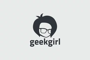 Fotobehang geek girl logo vector graphic with a girl or woman head for any business. © cahiwak