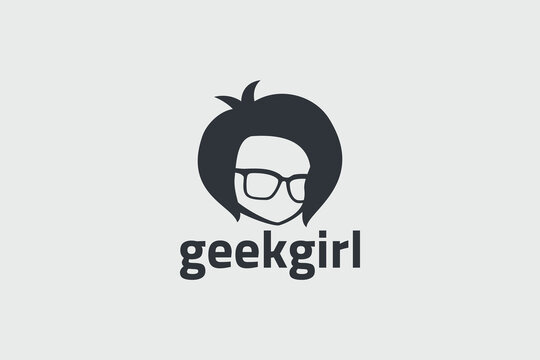 geek girl logo vector graphic with a girl or woman head for any business.