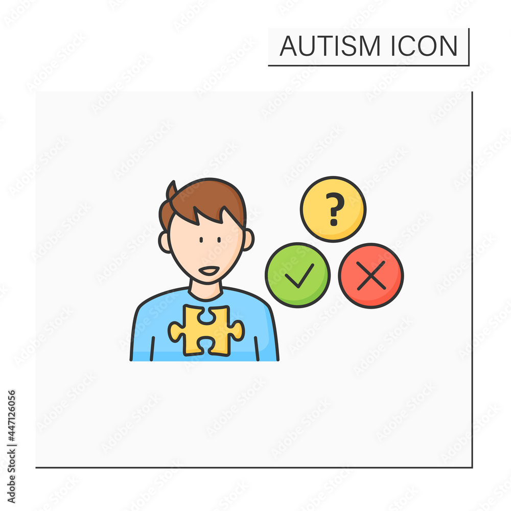 Poster neurodevelopmental disorder color icon.socially awkward.unable to understand expressions,feelings. a