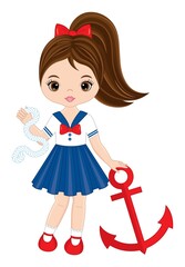 Cute Beautiful Teen Girl Wearing Nautical Dress and Holding Anchor