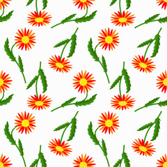 Camomile flowers seamless pattern, vector graphic.