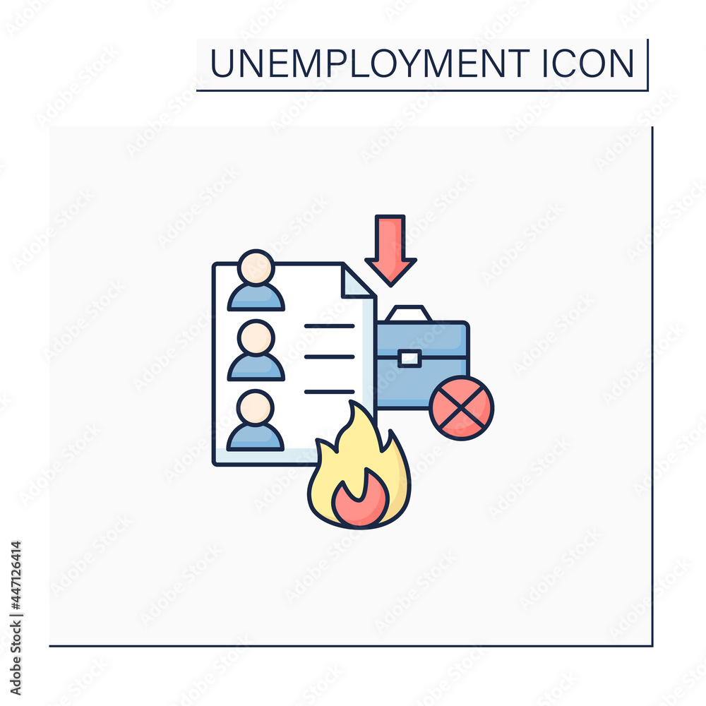 Poster fired lists color icon. applicants list for dismission. unproductive workers. fired due to budget cu