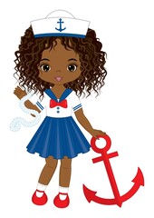 Cute Beautiful Black Girl Holding Anchor and Rope