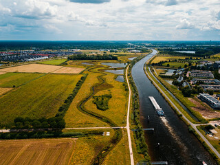 Aerial drone view of the Kanaalpark and Máxima canal in the Netherlands