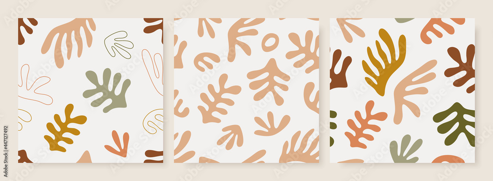 Poster matisse inspired seamless patterns set. vector design template.