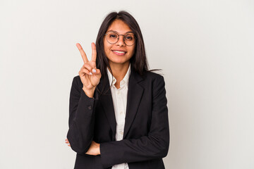 Young business latin woman isolated on white background showing number two with fingers.