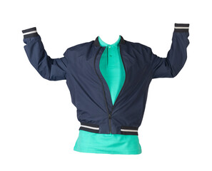men's bomber jacket and  shirt isolated on white background. fashionable casual wear