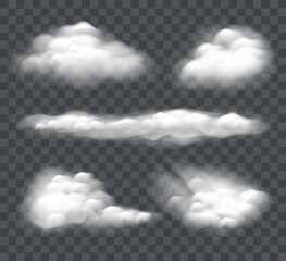 Set of realistic cloud isolated on dark background