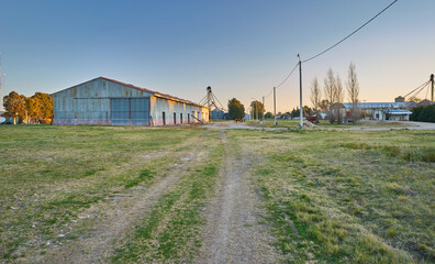 Fototapeta premium Argentina barn and silos grain storage train station