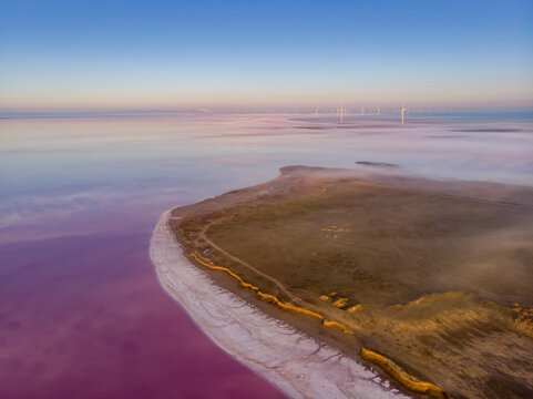 Lemurian pink salt lake, Ukraine. Aerial view