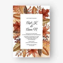 leaf and berry autumn fall background for wedding invitation