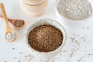 Close-up of semolina and millet flour