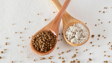 Close-up of semolina and millet flour