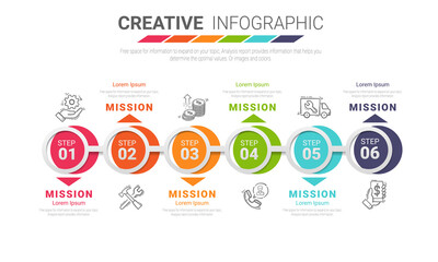 Fototapeta premium Infographic template with numbers 6 option can be used for workflow layout, diagram, number step up options.