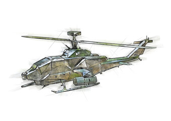 Stylised illustration of an American Attack Helicopter. - 447131070