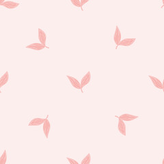 Seamless pattern with leaves silhouettes. Pastel pink background. Herbal print