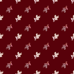 Little flowers seamless pattern with hand drawn chrysanthemum flowers. Maroon background.